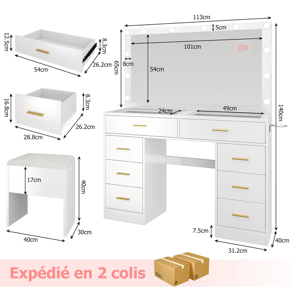 Table de Maquillage LED avec Miroir