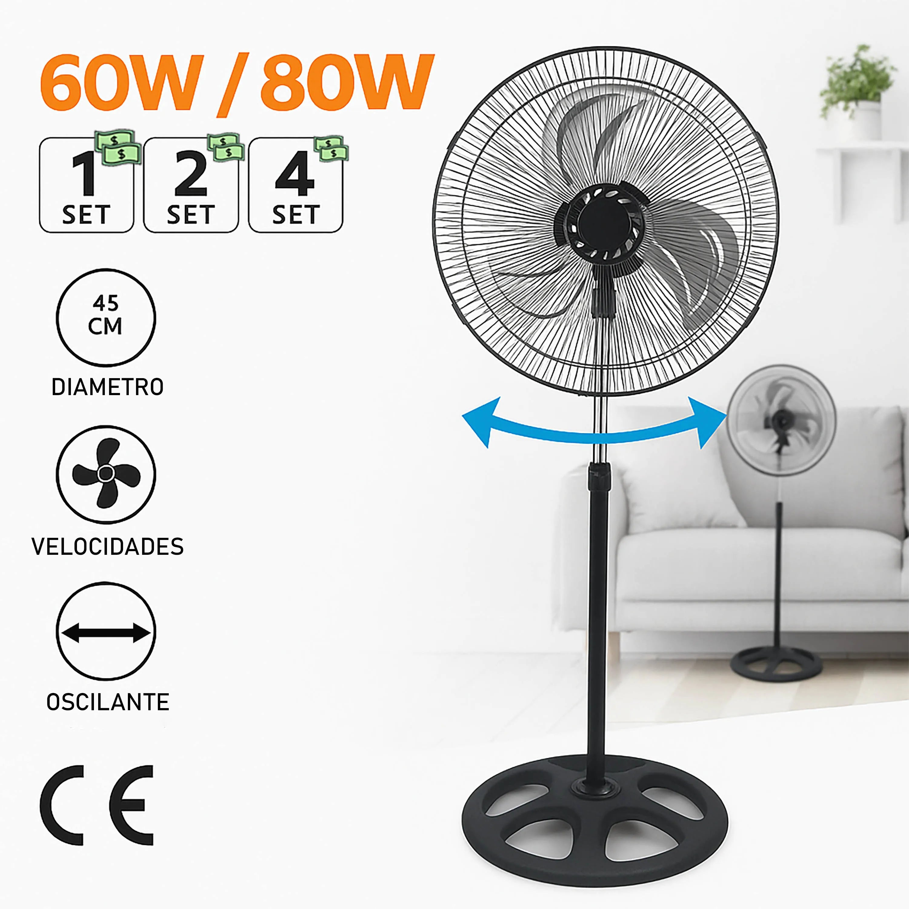 Ventilateur sur Pied Silencieux 80W