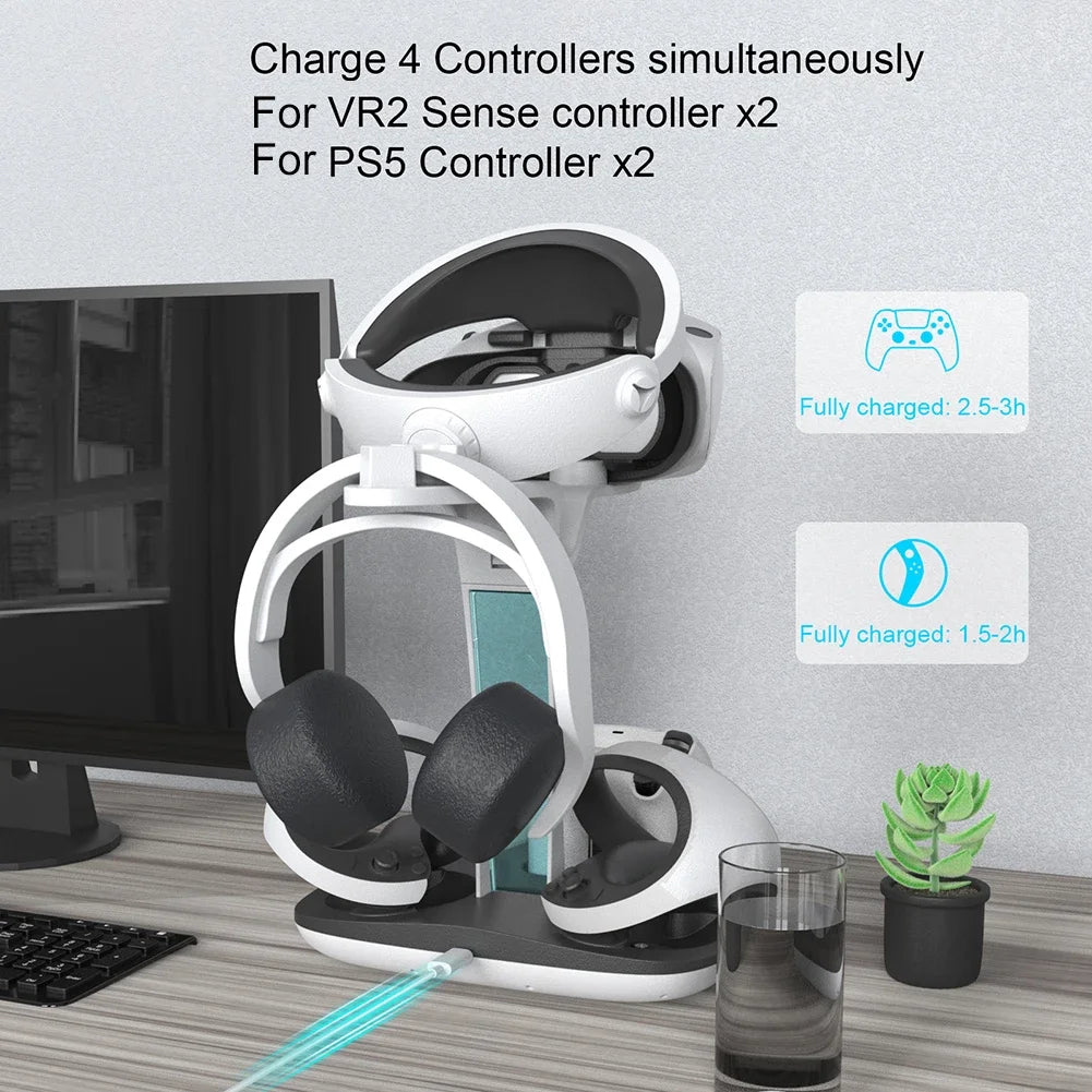 Station de Charge PS5 & PS VR2 avec LED — Support Manettes, Casque VR & Écouteurs