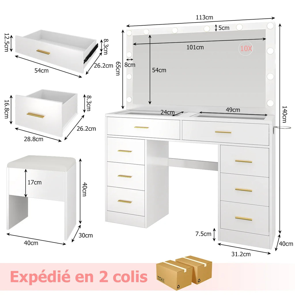 Table de Maquillage LED avec Miroir