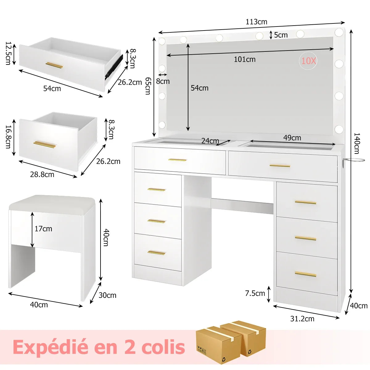Table de Maquillage LED avec Miroir