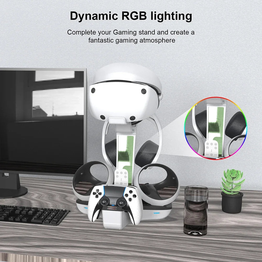 Station de Charge PS5 & PS VR2 avec LED — Support Manettes, Casque VR & Écouteurs